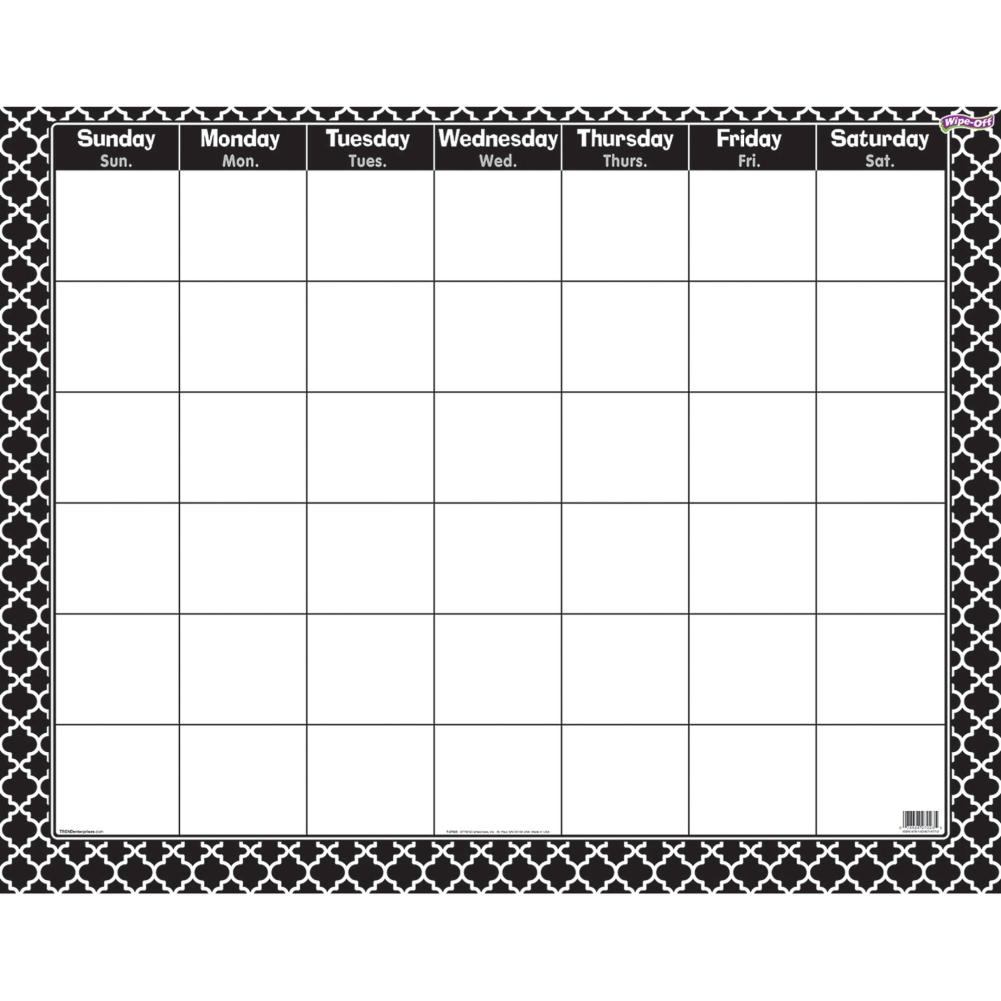 Moroccan Black Wipe-Off® Calendar, Monthly, Pack of 6